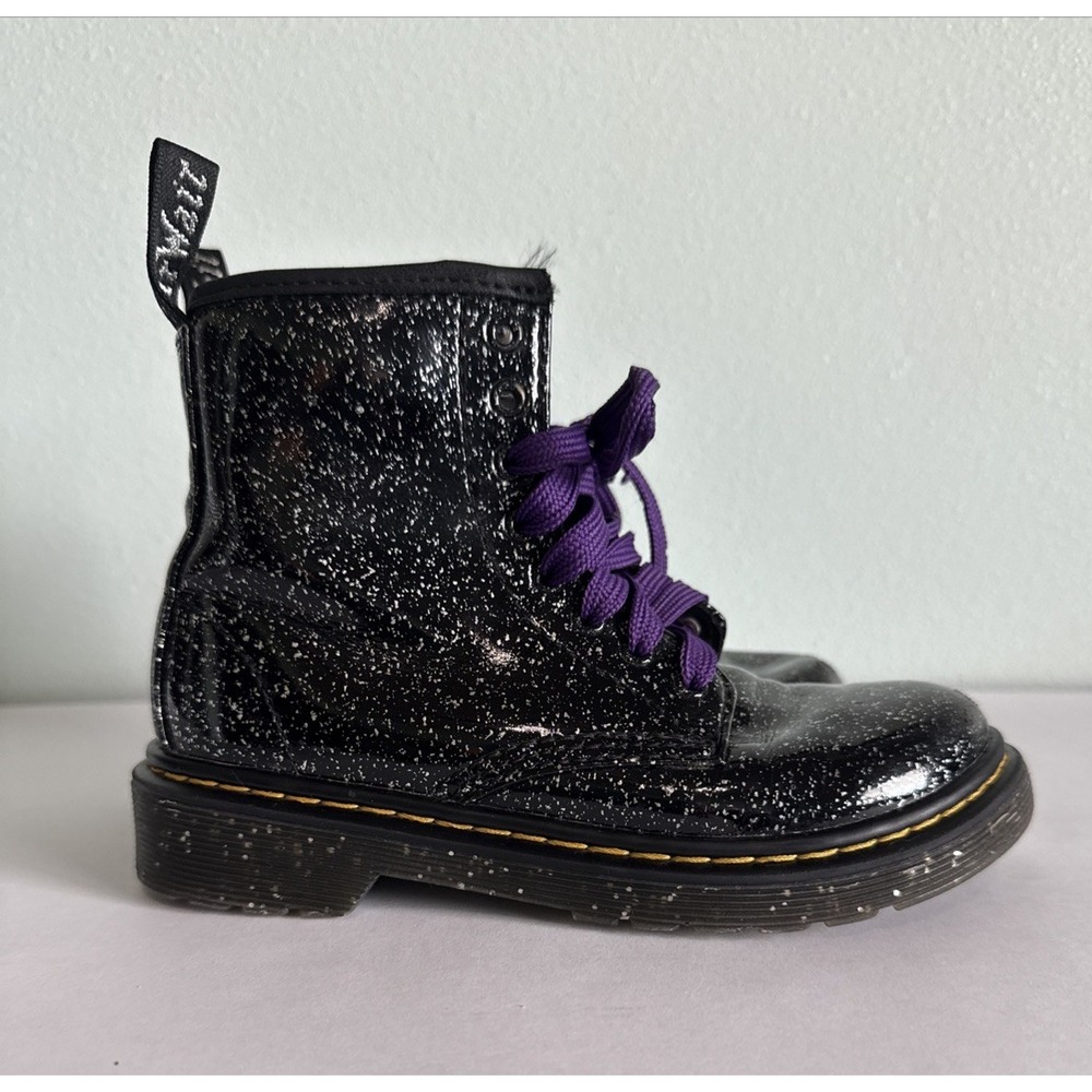 Dr Martens Boots Junior 1460J Black Glitter Lace Up zip kids 13 combat docs